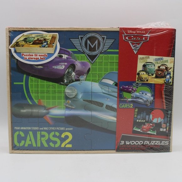 CARS 2 Disney Pixar 3 Wood Puzzles Pack 24 Pieces Each Cardinal Industries n2393 - Picture 1 of 8